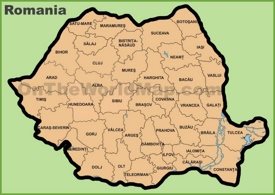Administrative divisions map of Romania