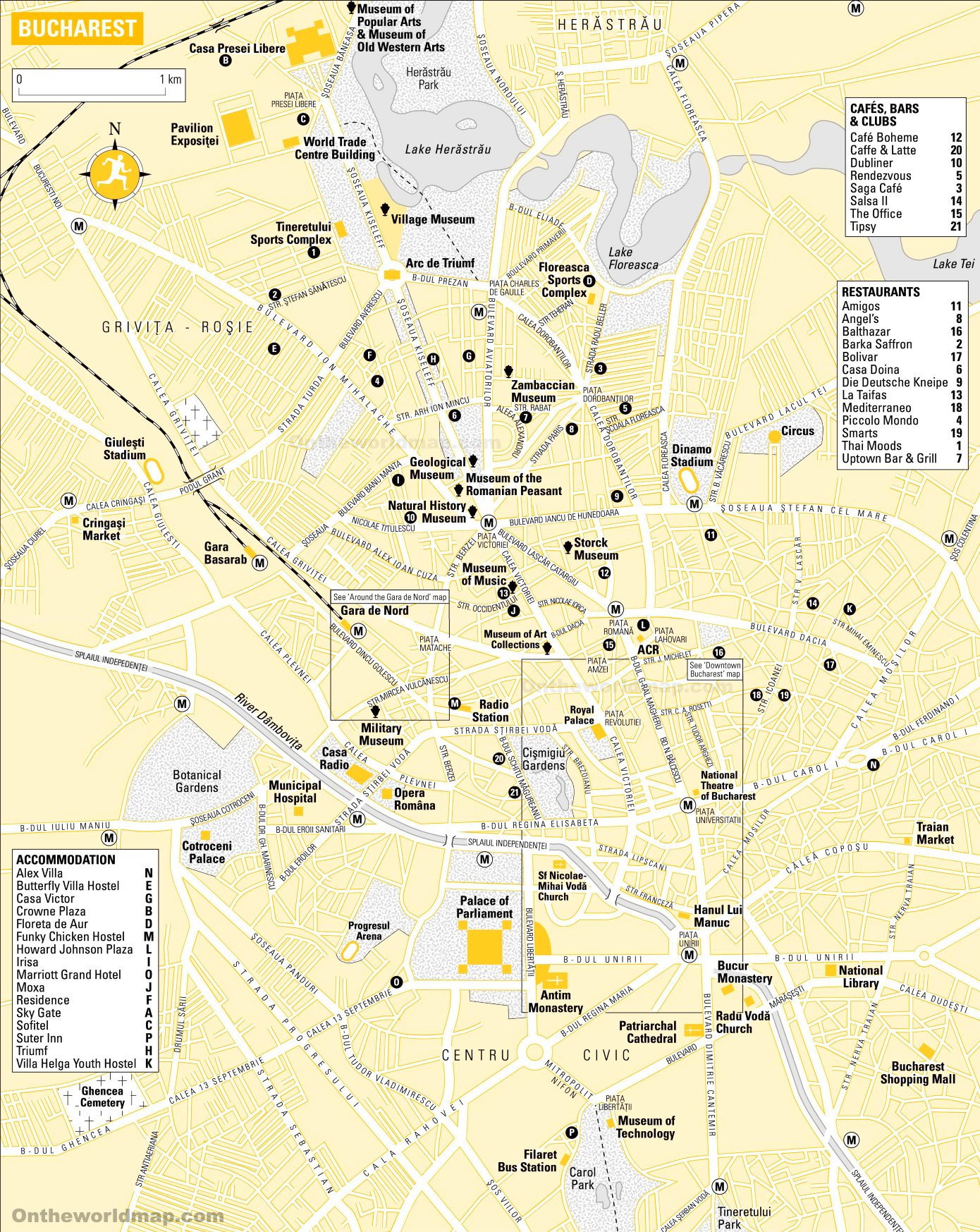 Bucharest Sightseeing Map - Ontheworldmap.com
