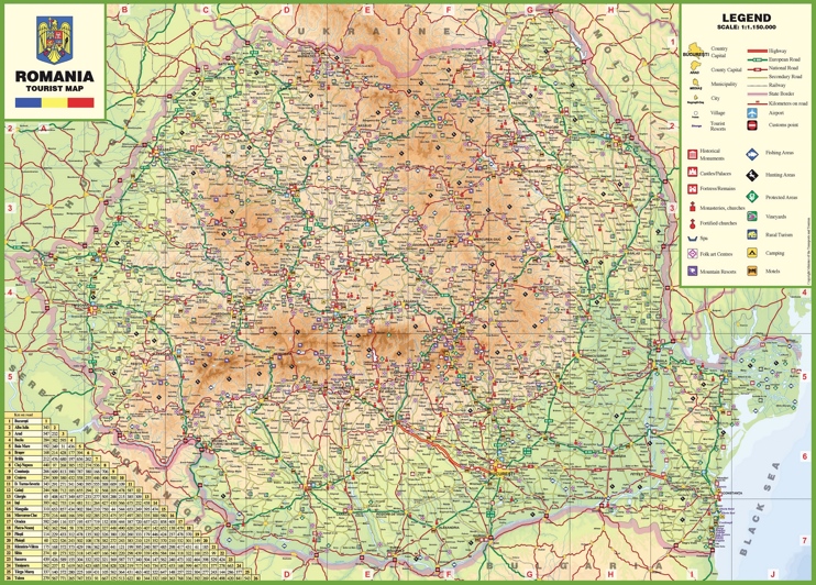 Large detailed tourist map of Romania