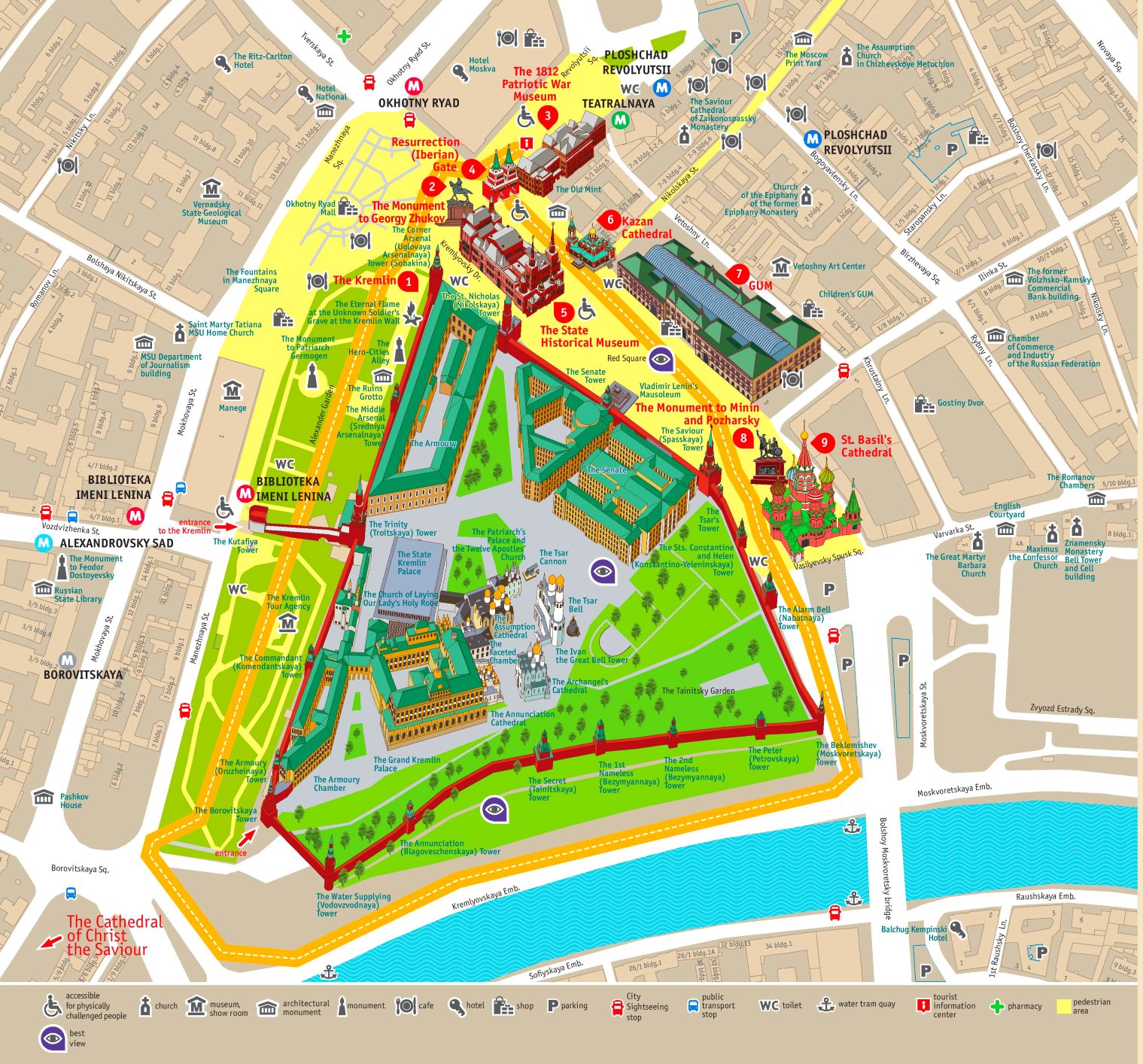 Карта достопримечательностей московского кремля и красной площади