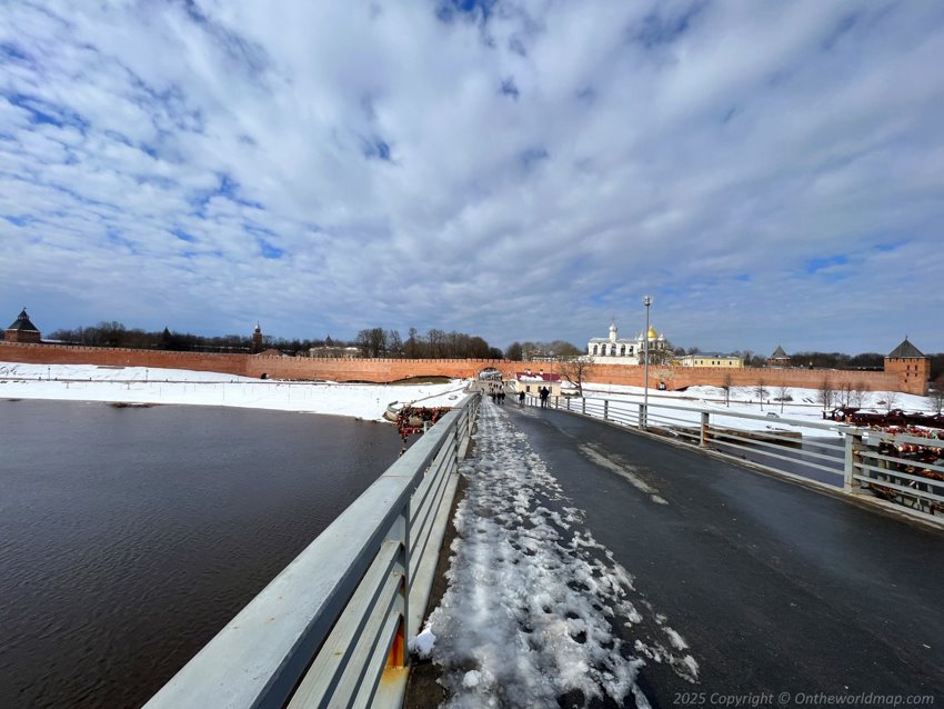 Pedestrian bridge over the Volkhov River to the Novgorod Kremlin