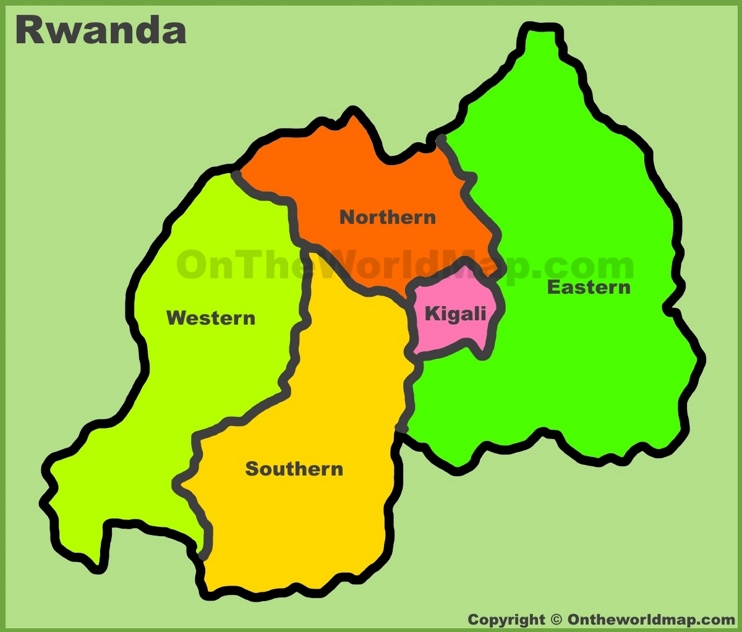 Administrative divisions map of Rwanda