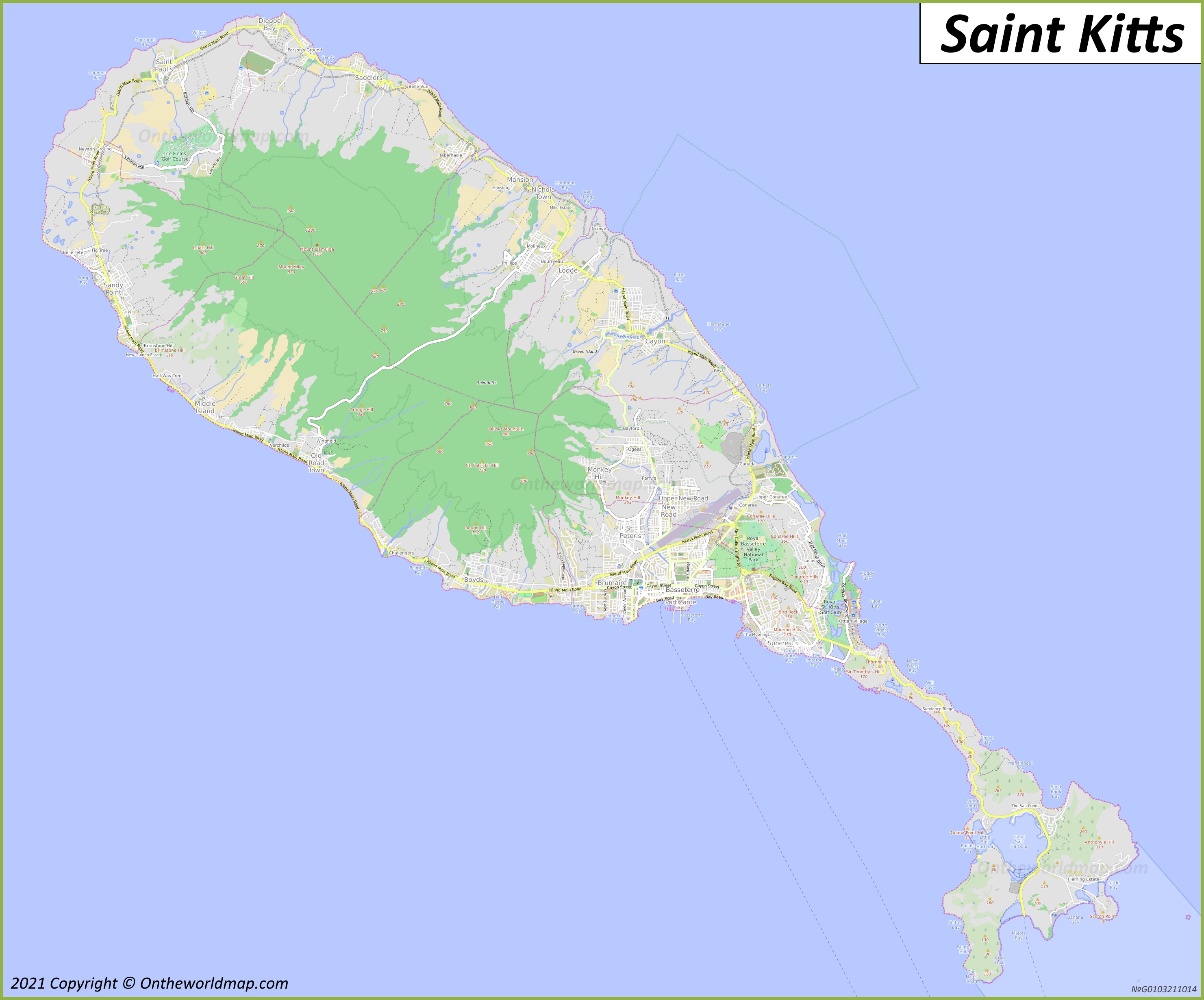 Detailed Map of Saint Kitts Island
