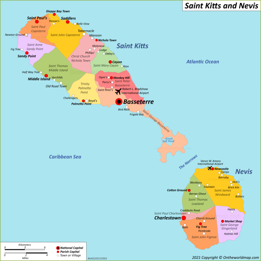 Saint Kitts and Nevis Map | Maps of Federation of Saint Christopher and