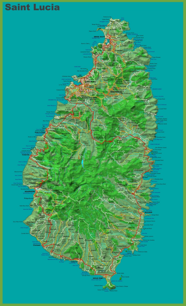 Topographic map of Saint Lucia