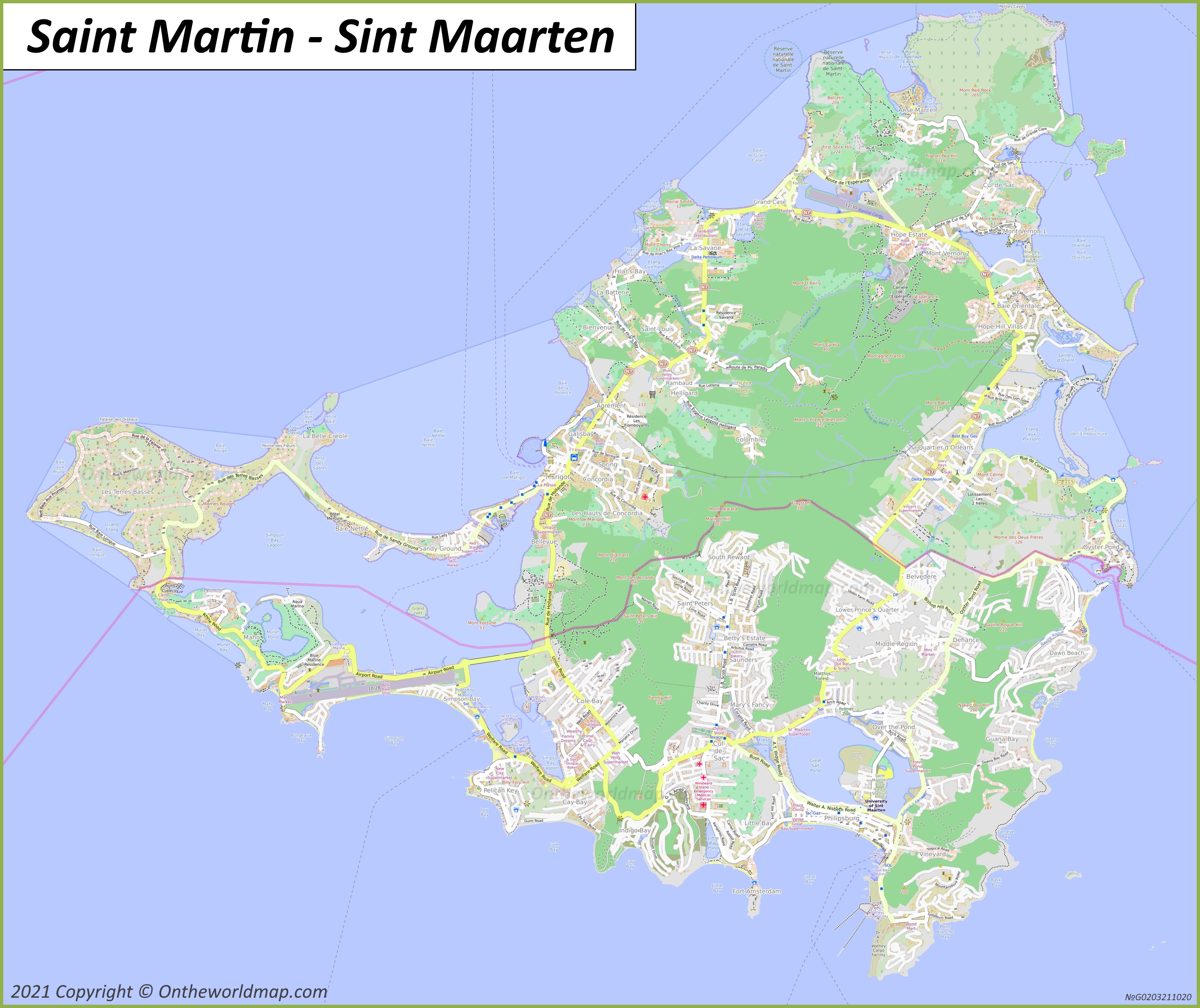 Detailed Map of Saint Martin Island