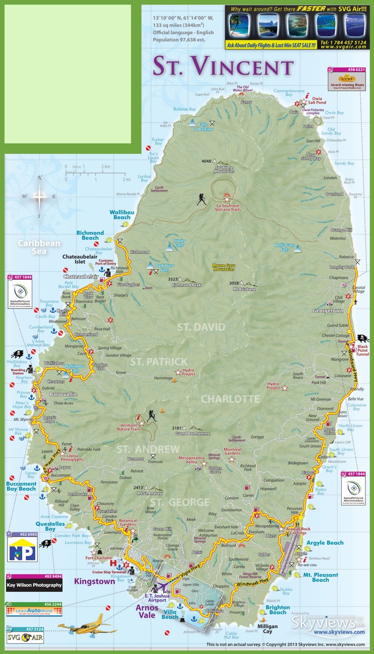Large detailed tourist map of Saint Vincent island