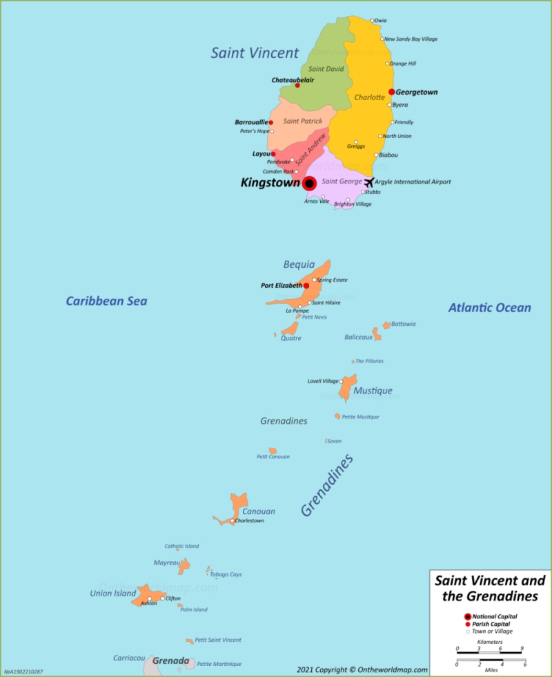 Saint Vincent and the Grenadines political map
