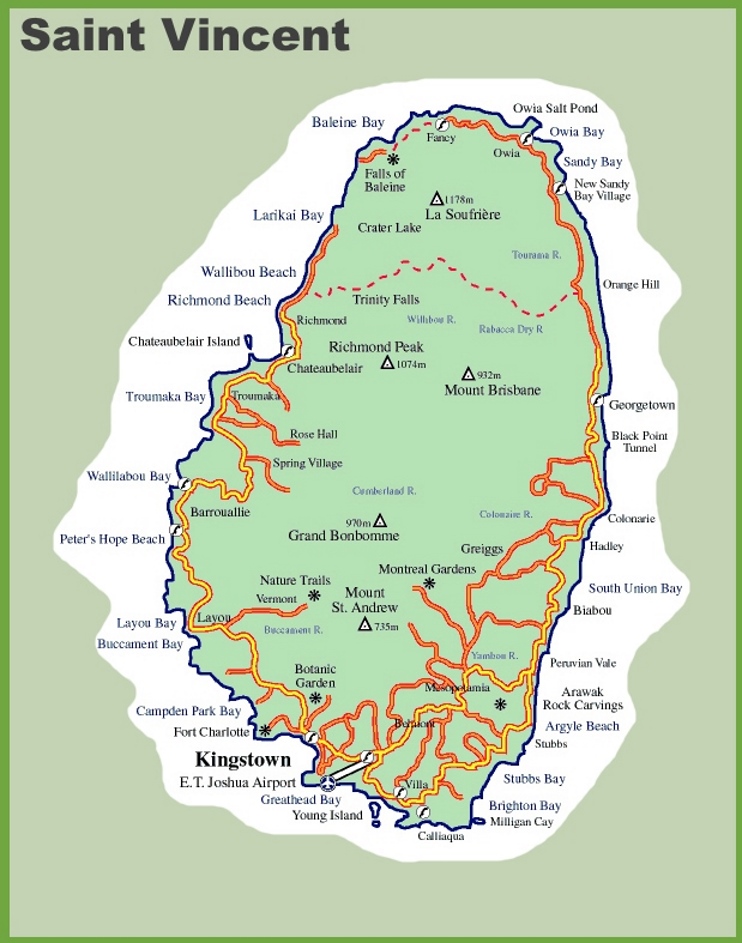 Road map of Saint Vincent island