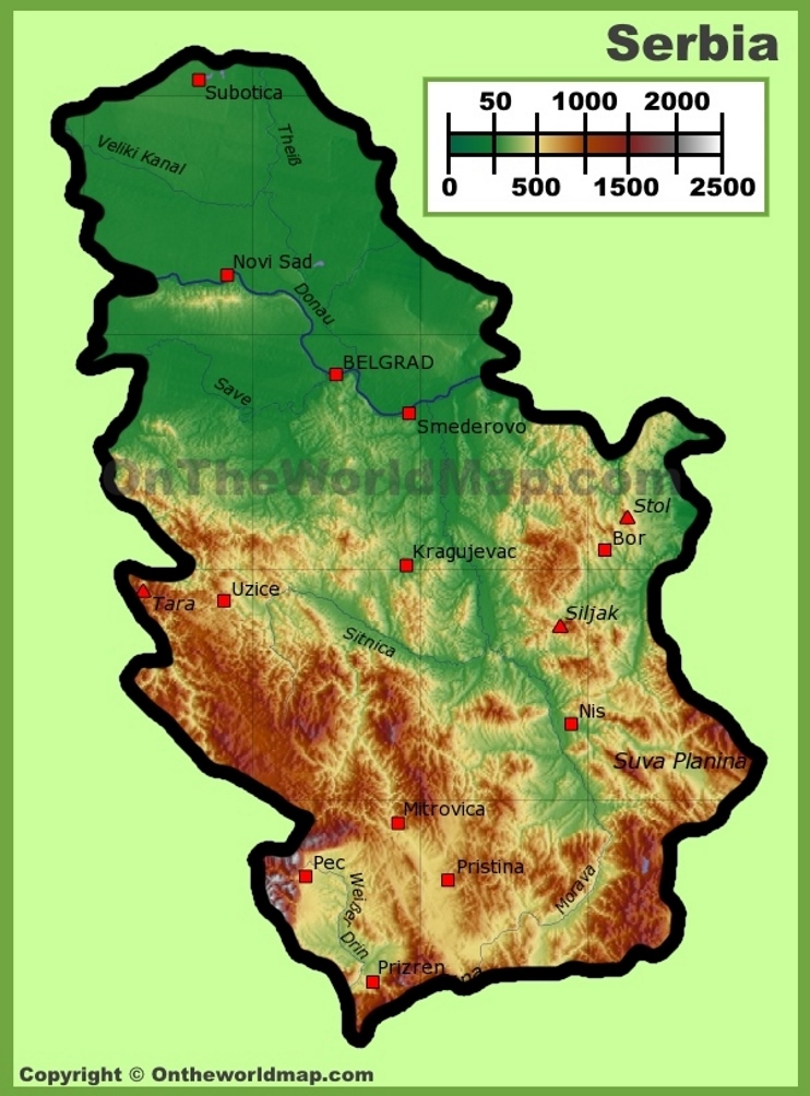 Serbia physical map
