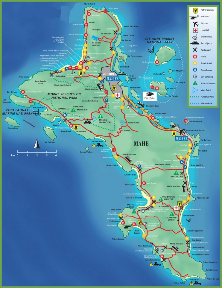 Mahe Island Tourist Map