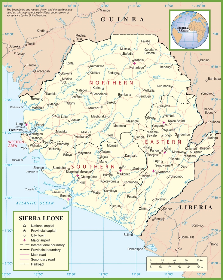 Sierra Leone political map - Ontheworldmap.com