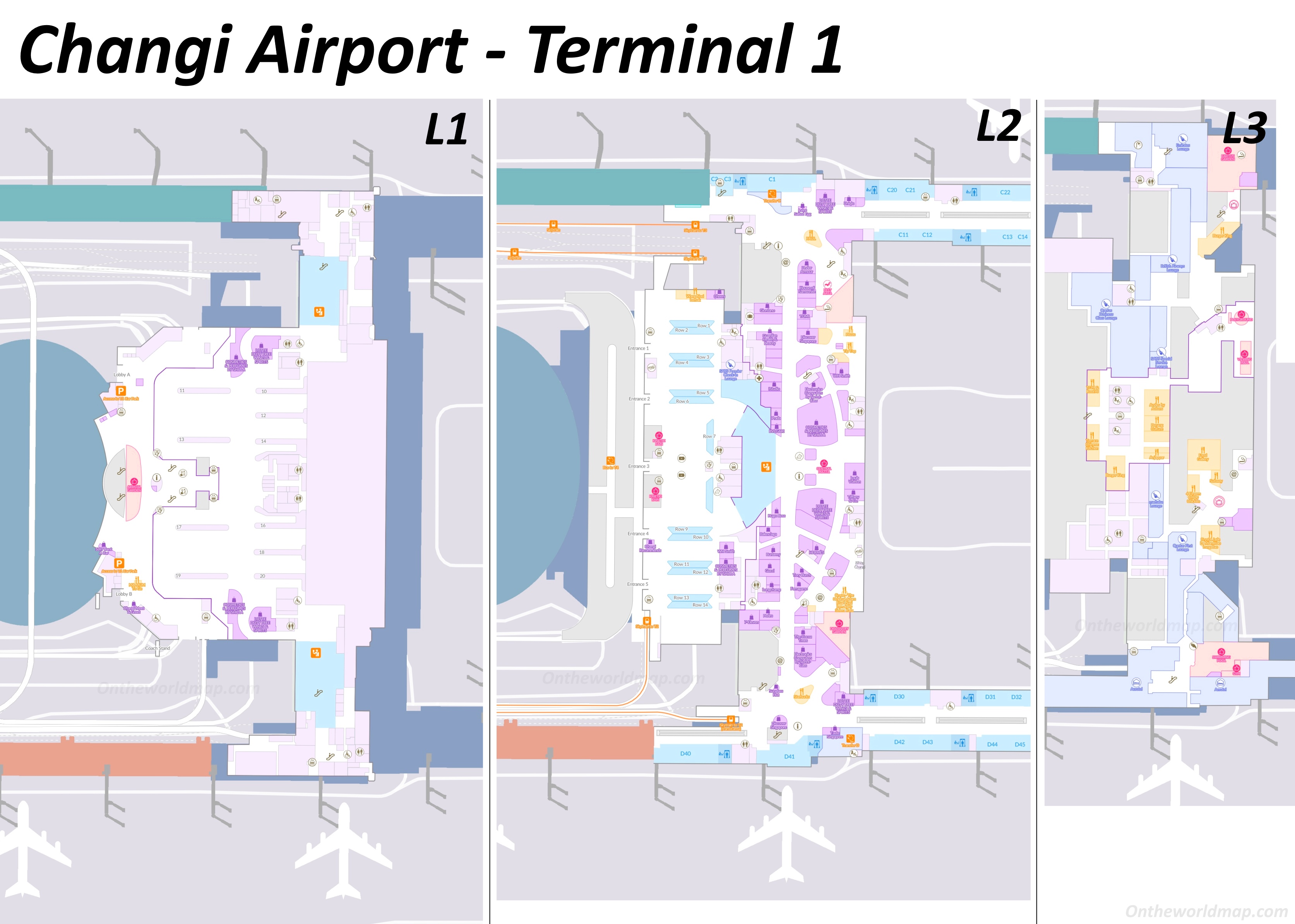Changi Airport Terminal 1 Map | Singapore - Ontheworldmap.com