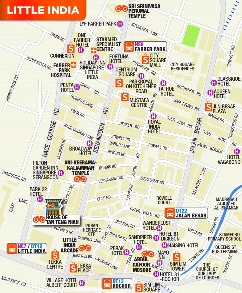 Little India Hotels And Shopping Map