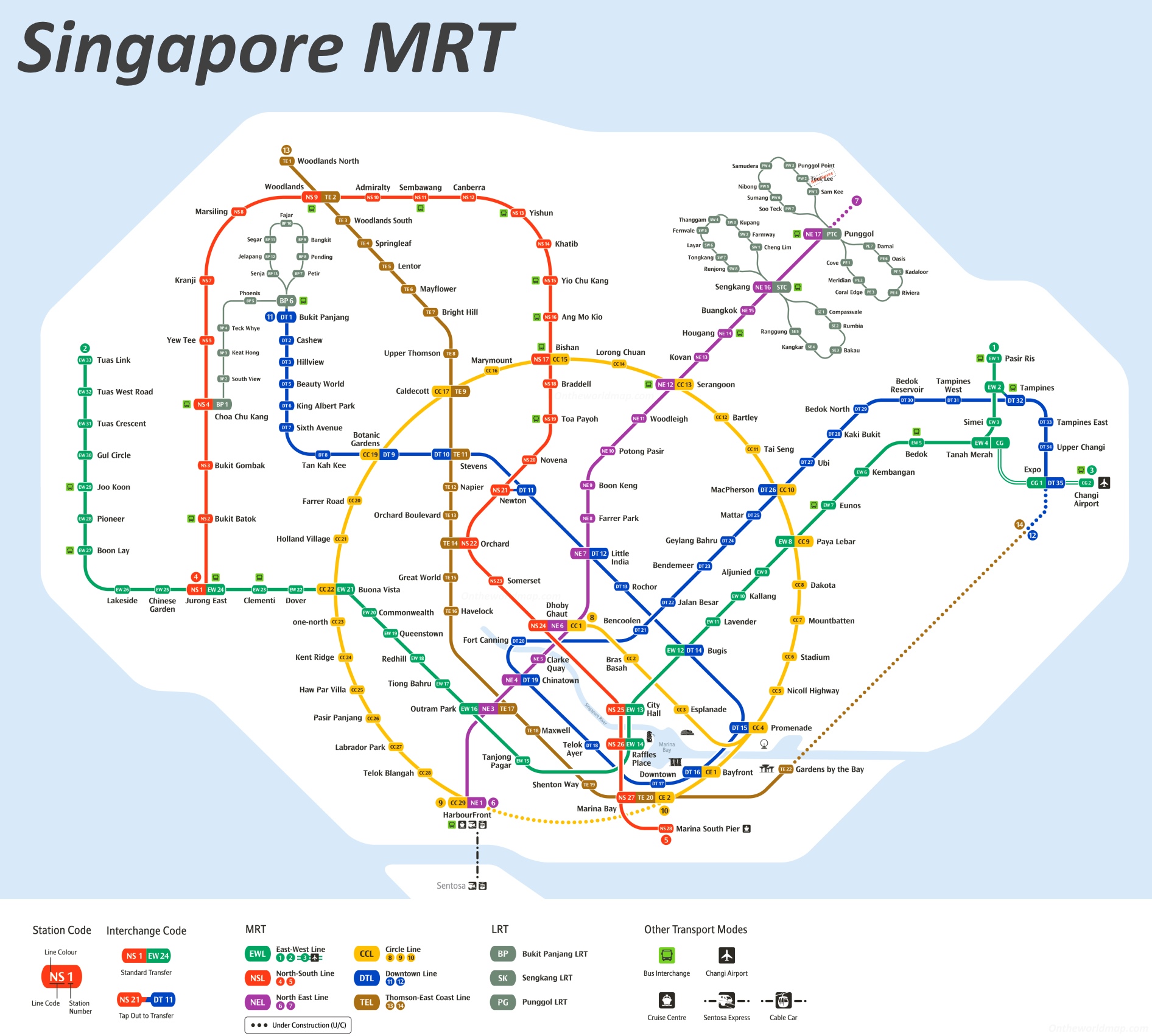 Singapore MRT Map - Ontheworldmap.com