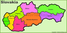 Administrative divisions map of Slovakia