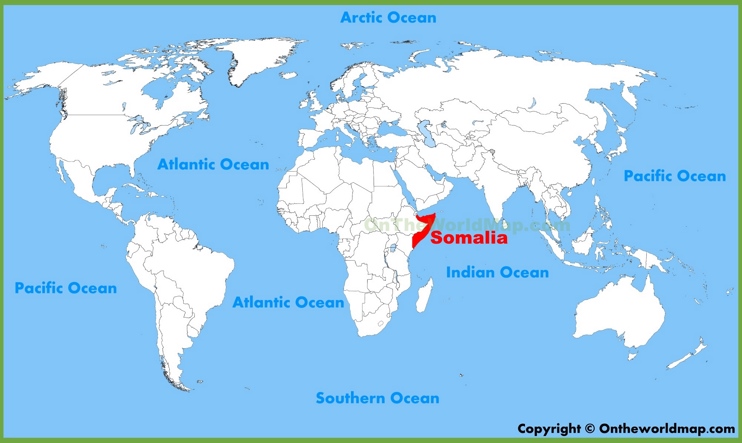 Somalia location on the World Map
