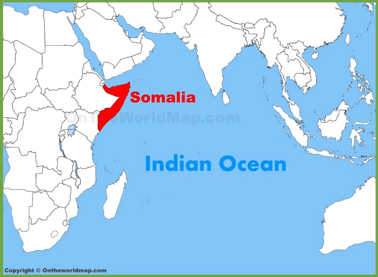 Somalia location on the Indian Ocean map