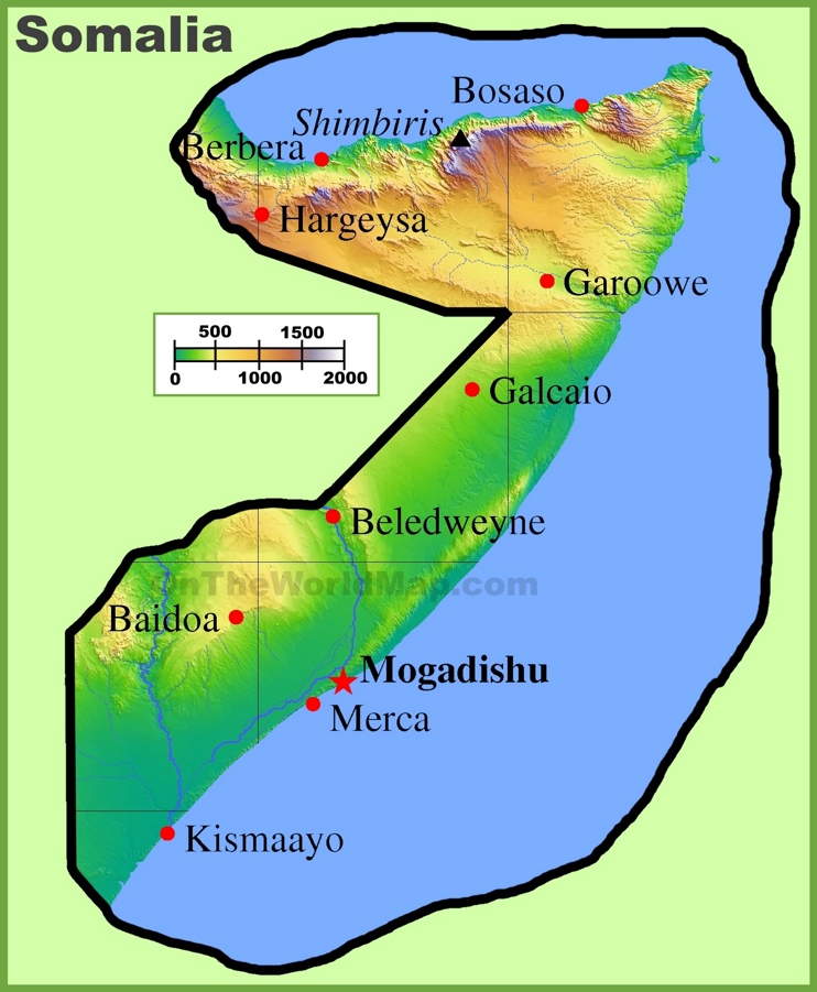 Somalia physical map
