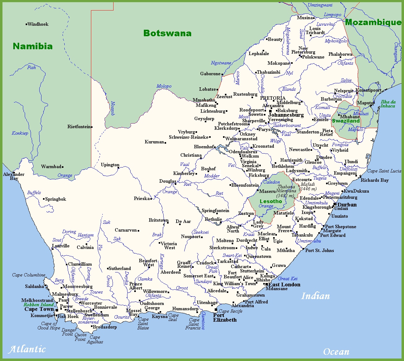 South Africa Capital Cities Map