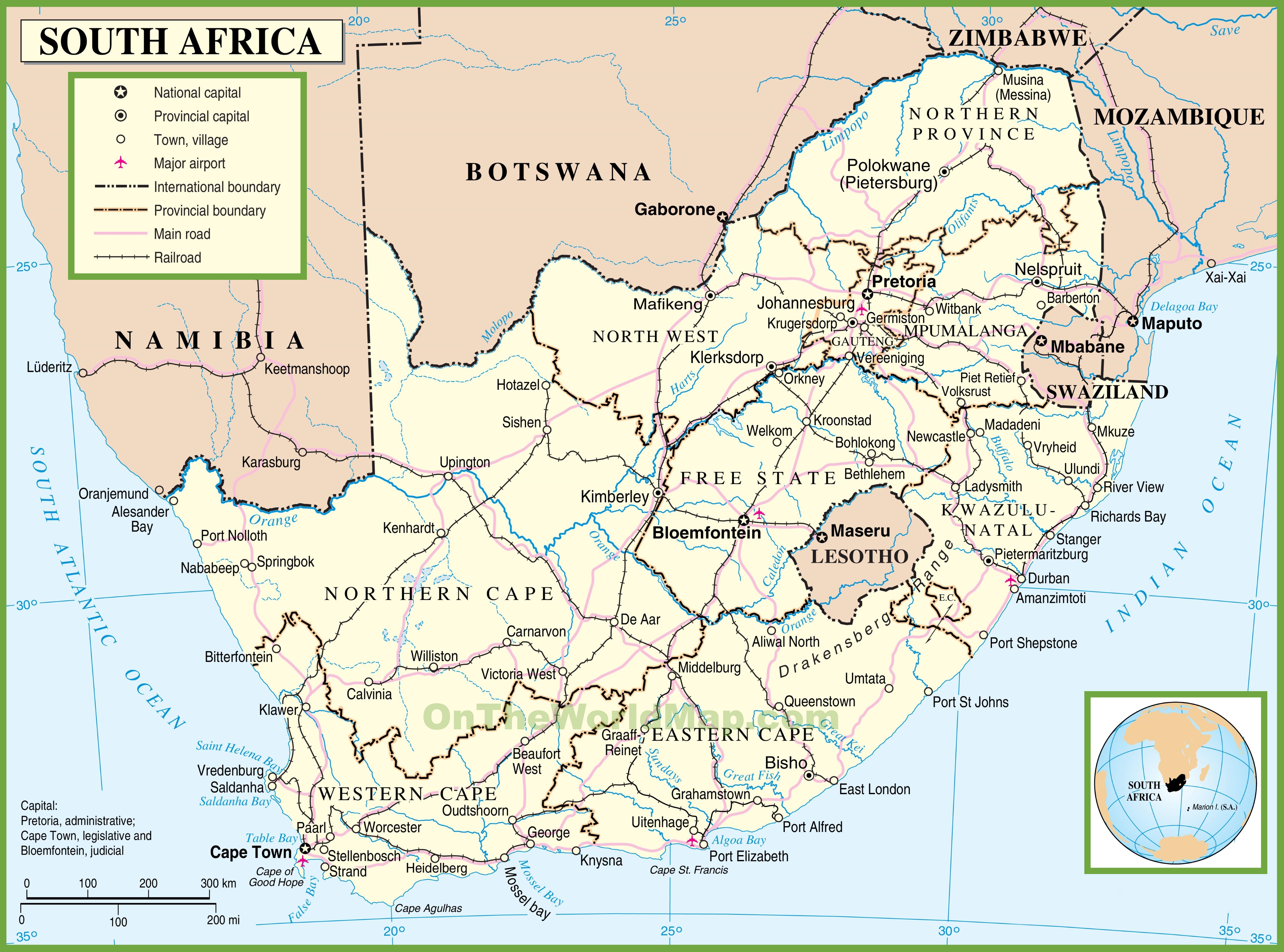 South Africa Political Map - United States Map