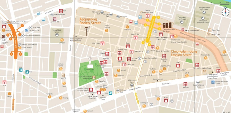 Apgujeong and Cheongdam shopping map