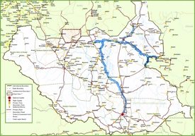 Large detailed map of South Sudan with cities and towns