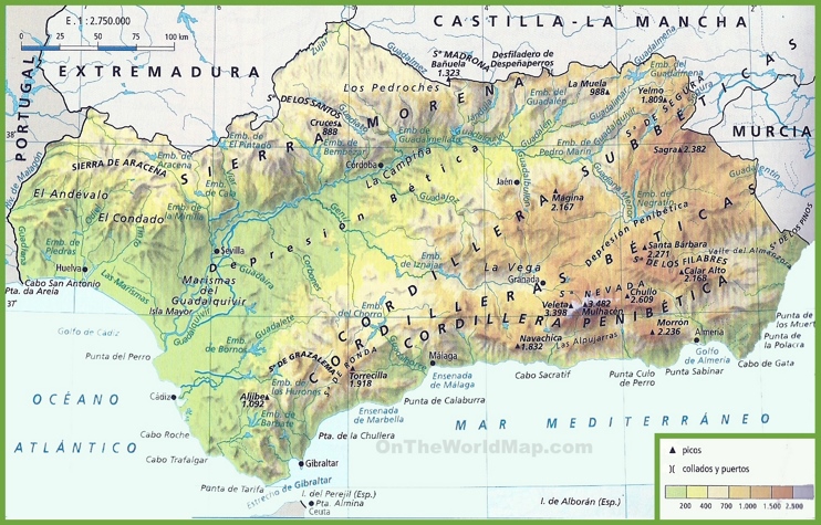 Andalucía - Mapa Fisico