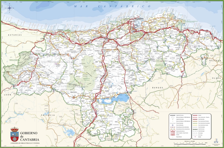 Large detailed map of Cantabria with cities and towns
