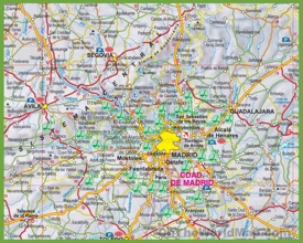 Large detailed map of Community of Madrid with cities and towns