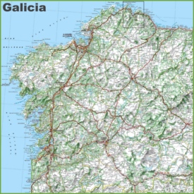 Large detailed map of Galicia with cities and towns