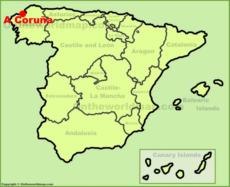 A Coruña location on the Spain map