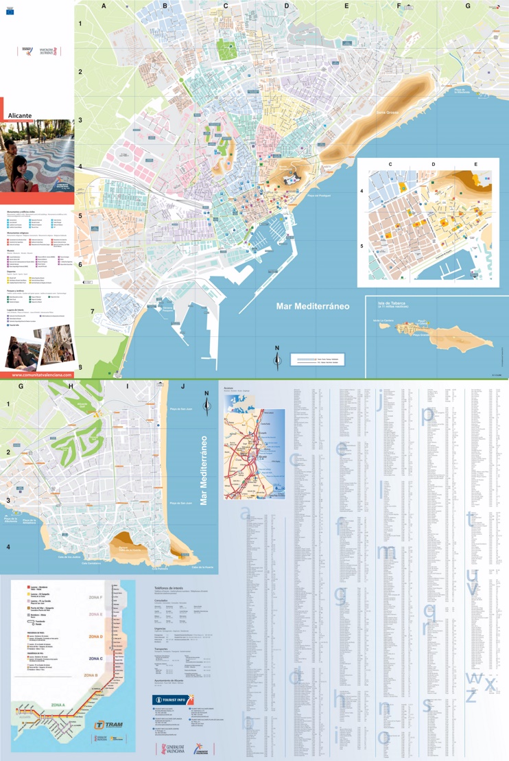Large detailed tourist map of Alicante