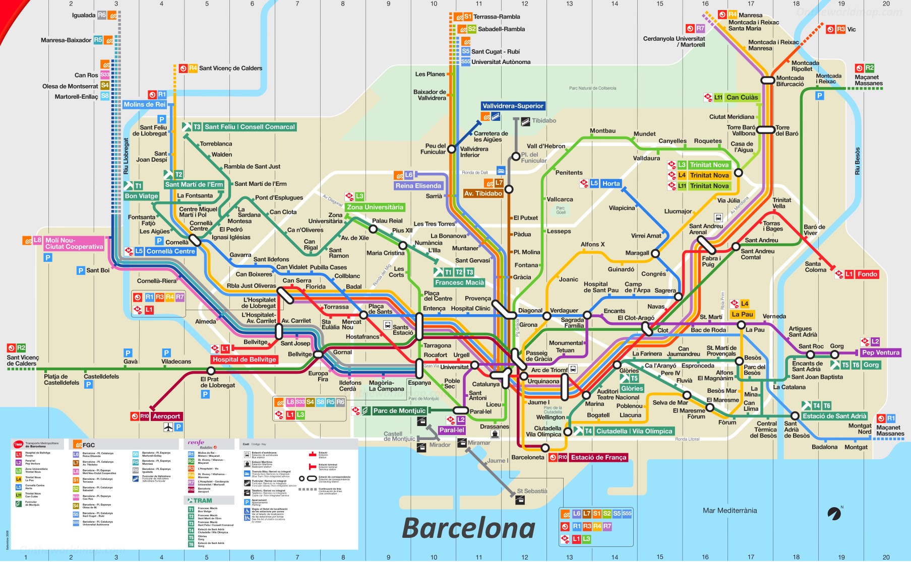 Barcelona Transport Map - Ontheworldmap.com