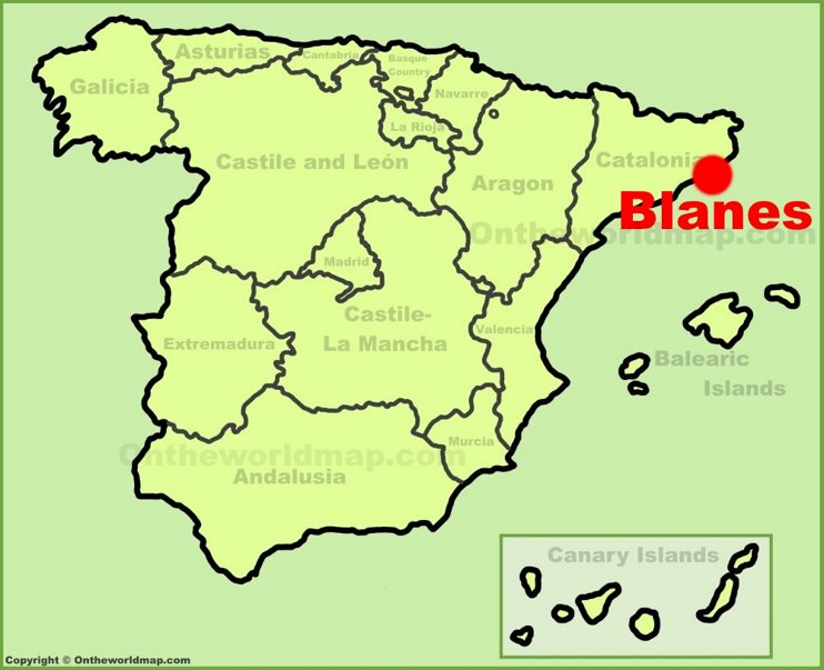 Blanes location on the Spain map
