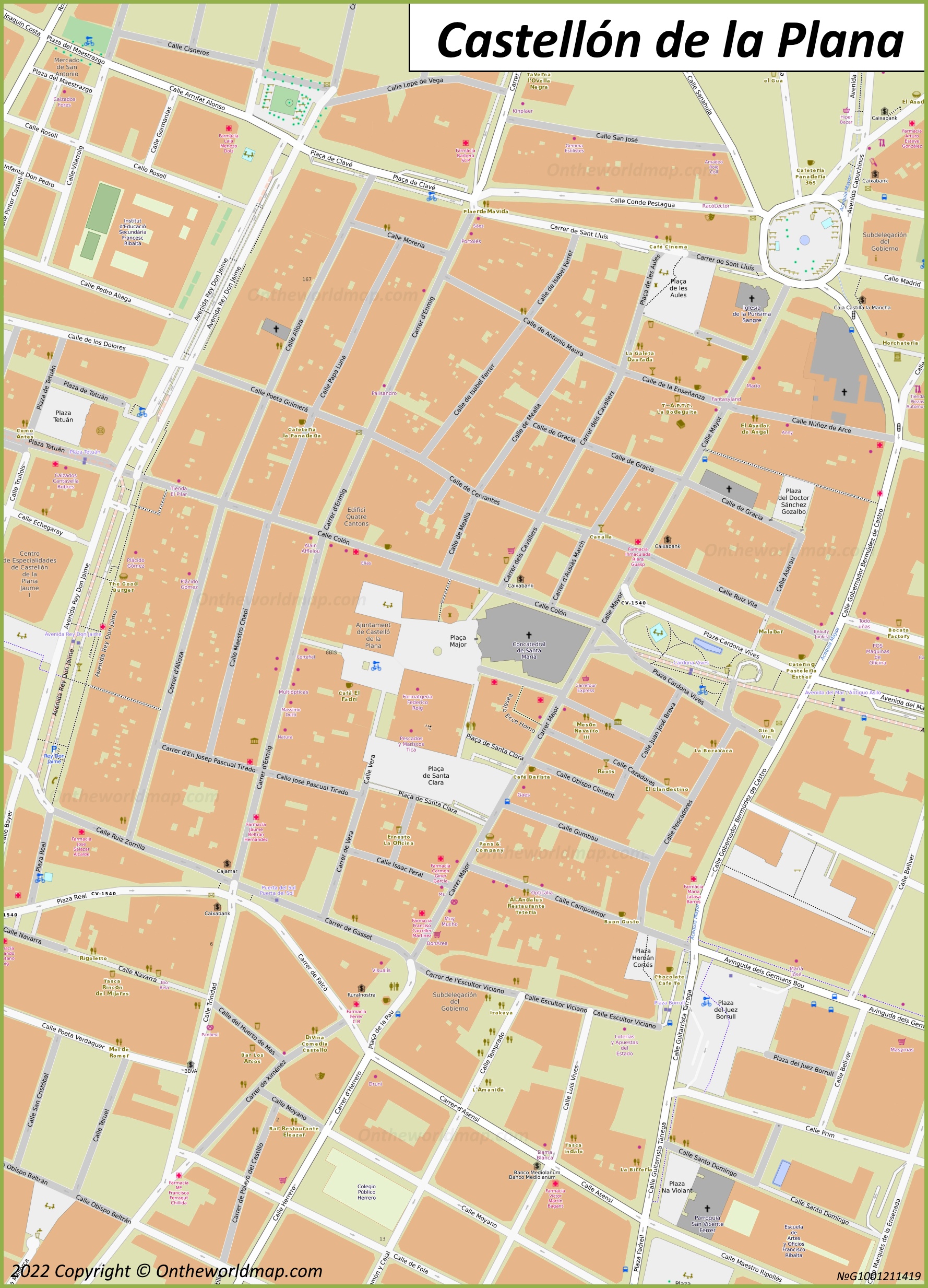 Mapa de la ciudad alta de Castellón de la Plana