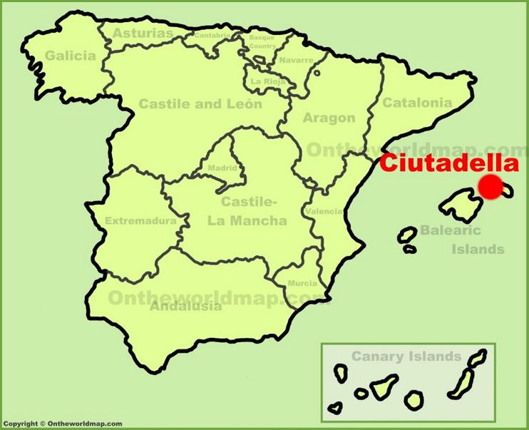 Ciutadella de Menorca location on the Spain map