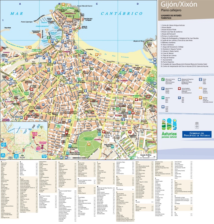 Gijón - Mapa de hoteles y atracciones turísticas