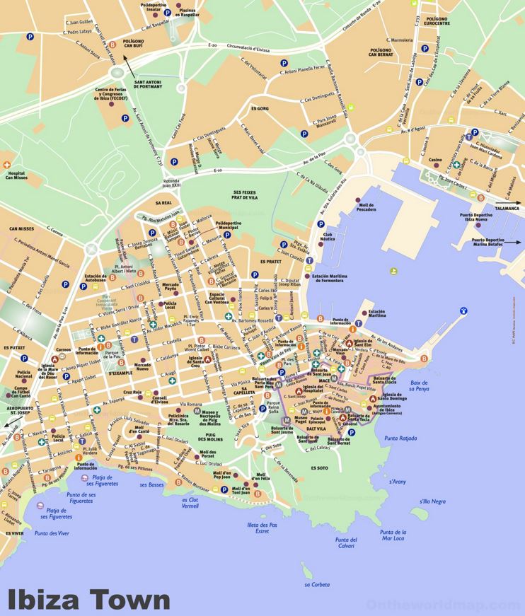 Ibiza Town Tourist Map - Ontheworldmap.com