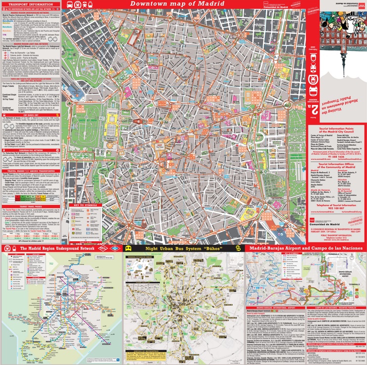 Large detailed tourist map of Madrid