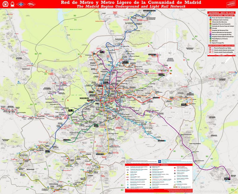 Madrid Region Underground And Light Rail Map