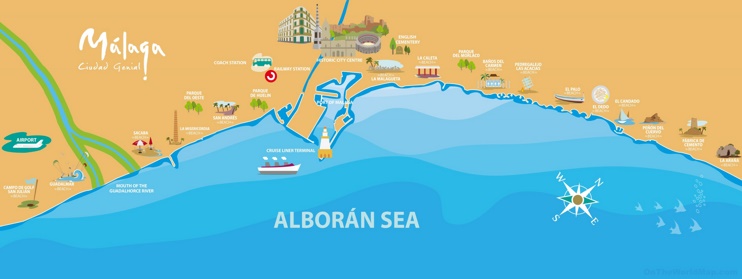 Malaga beaches map