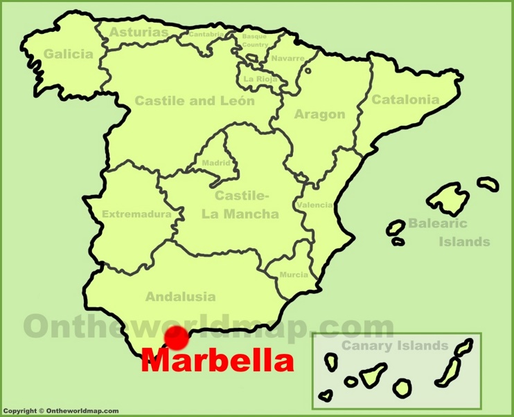 Marbella location on the Spain map