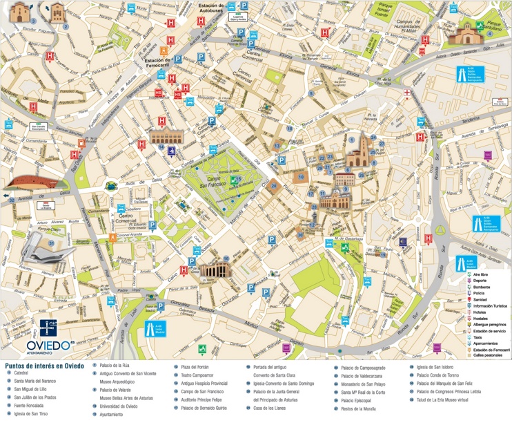 Oviedo - Mapa del centro de la ciudad