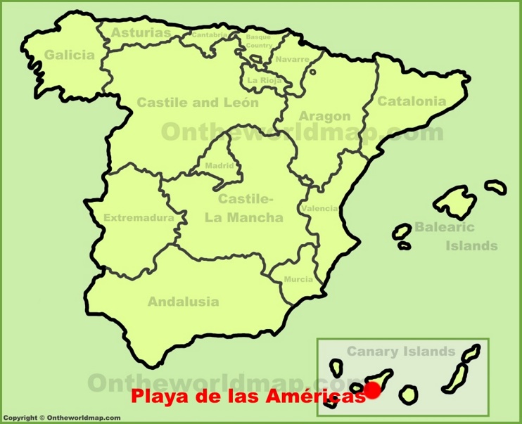 Playa de las Américas location on the Spain map