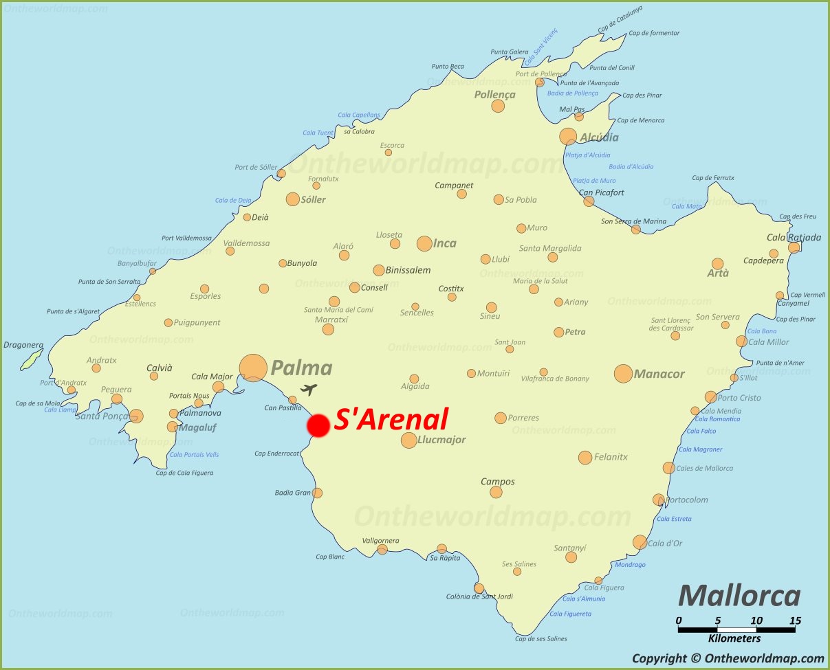 s'Arenal Location On The Mallorca Map