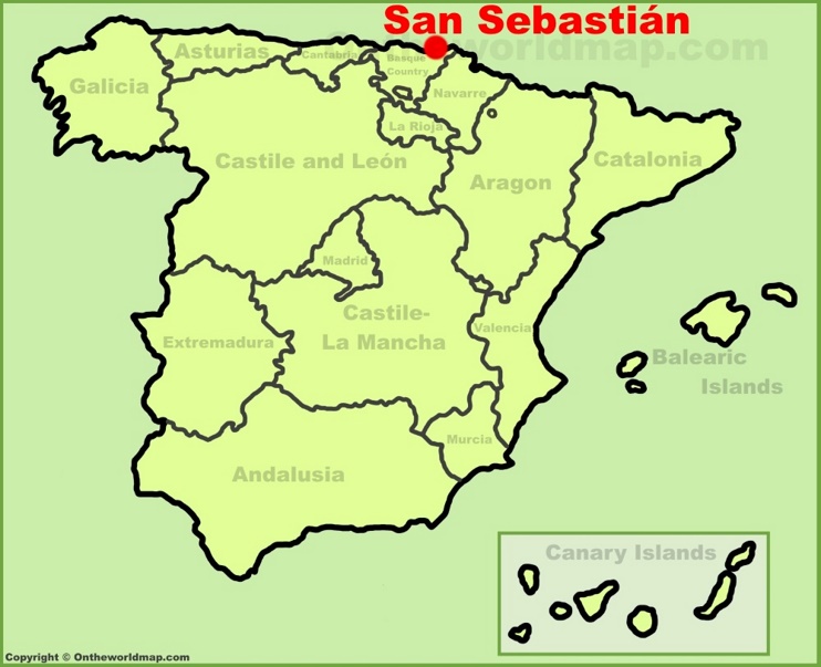 San Sebastián en el mapa de España