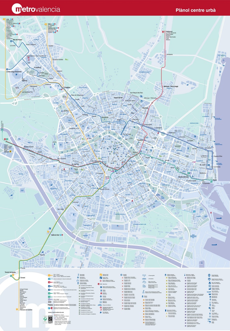 Metro turístico mapa de Valencia