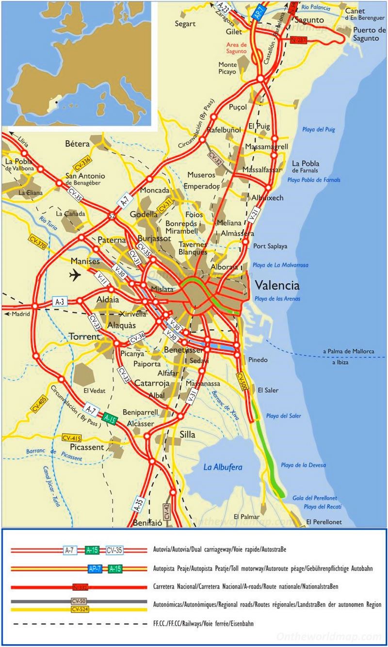Mapa de carreteras del área de Valencia