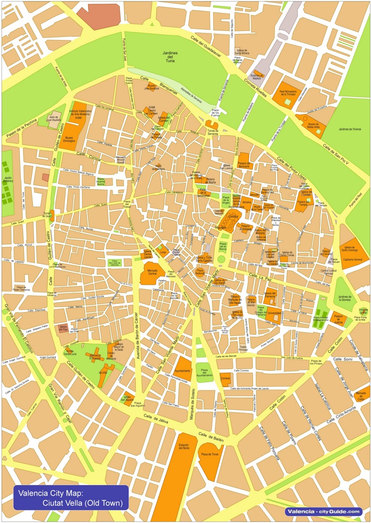 Valencia - Mapa del centro de la ciudad